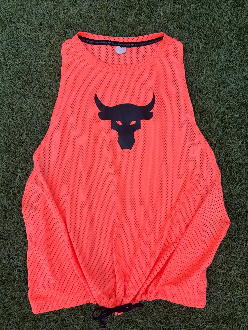 Under Armour Project Rock HeatGear Mesh Tank Top Women XL Neon Orange Loose Fit